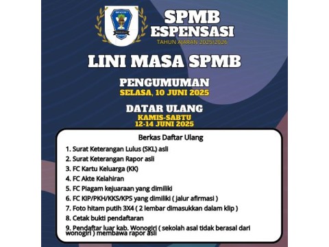 PENGUMUMAN SPMB TAHUN AJARAN 2025/2026 SMP NEGERI 1 SIDOHARJ