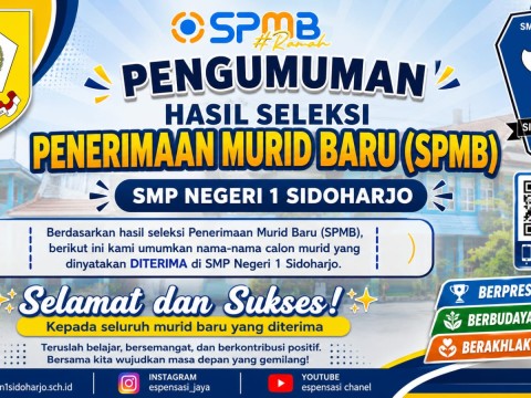 PENGUMUMAN HASIL SELEKSI PENERIMAAN MURID BARU SMP NEGERI 1 